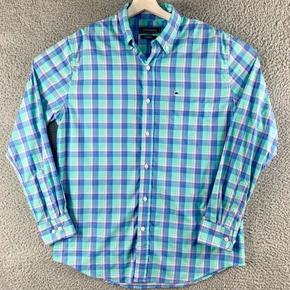 Crown & Ivy Performance Shirt Mens Large Blue Plaid Outdoor Hiking Camping - Picture 1 of 12